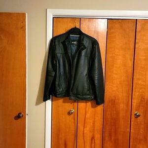 1 men's black leather bomber length jacket
